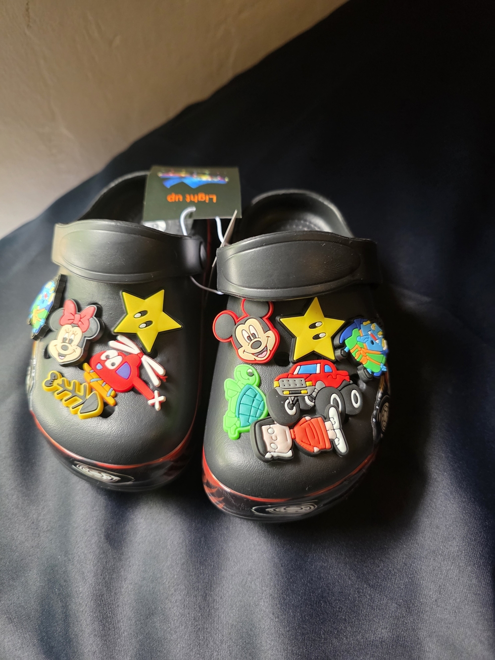 Kids Black Clog Shoes with Colorful Cartoon Charms